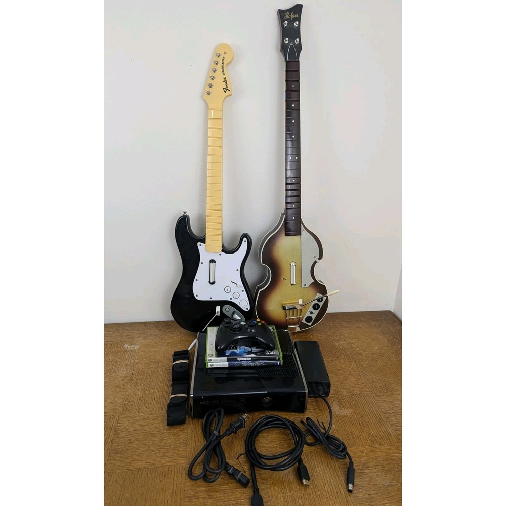 Microsoft XBox 360S Console Rock Band Bundle 250GB w/‎ 2 x Guitar Controllers
